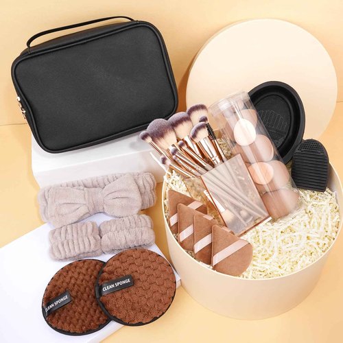 MAGEFY Makeup Brushes 37 Pcs Makeup Kit, Multi-functional Makeup Tool Set with Double-End Powder Blush Eyeshadows Brush Make up Brushes Set Bag,Champagne