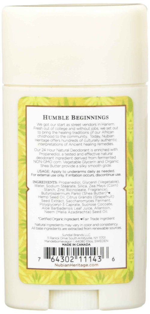 Nubian Heritage Deodorant - all Natural - 24 Hour - Indian Hemp and Haitian Vetiver - with Neem Oil - 2.25 Ounce - Pack of 2