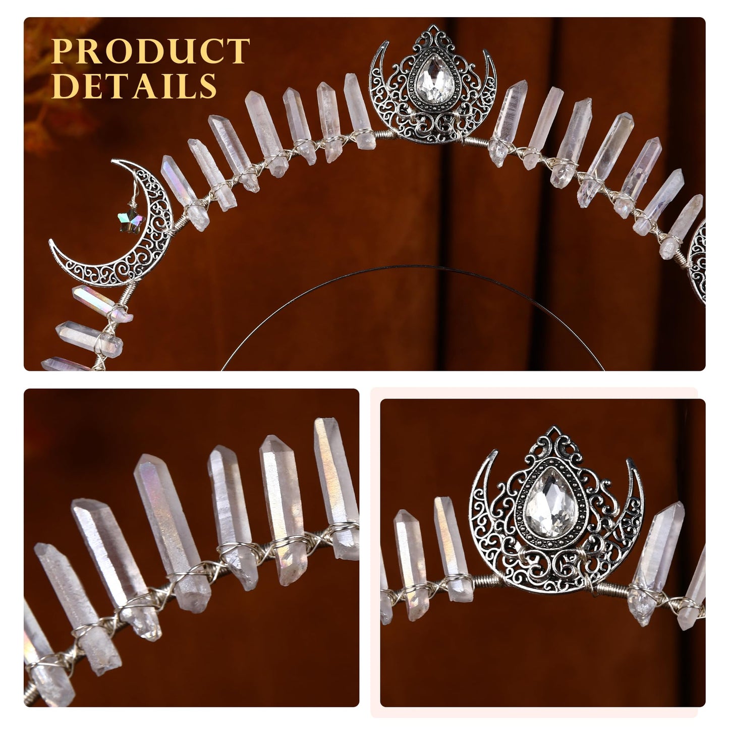 COSUCOS Goddess Halo Crown Headpiece - Moon Star Headband Headmade Silver Quartz Crystal Tiara Gothic Headwear for Women Wedding Birthday Cosplay Party Photography