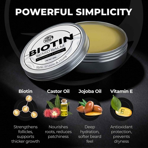 Biotin Beard Balm for Men – Made in USA – Beard Growth & Moisturizer with Castor Oil & Jojoba Oil – Organic Styling Wax for Thickening & Softening – Mustache Conditioner