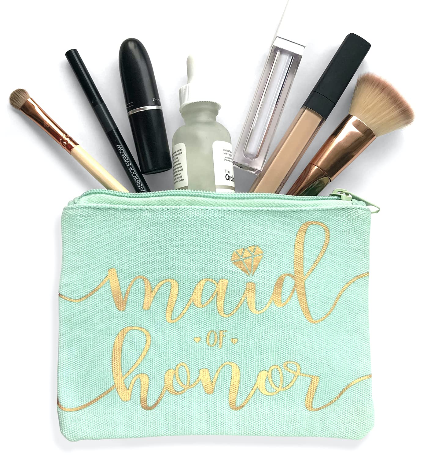 Bride Tribe Makeup Bags - Bridesmaid Favor for Bachelorette Party, Bridal Shower, Wedding. Cosmetics/Toiletries Bag, Wedding Survival Kit, Hangover Kit, Keepsake (1pc Maid of Honor, Mint)