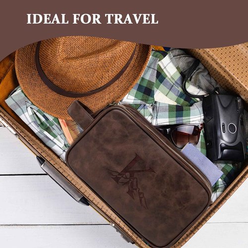 Janhavi Personalized Toiletry Bag for Men, Gifts for Boyfriend, Toiletry Bag For Shower Caddy,Personalized Initials & Mountain, Mens Toiletry Travel Bag, Travel Essentials for Men (Dark Brown J)