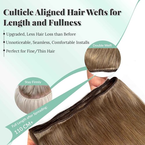 Weft Hair Extensions Human Hair Ash Brown Sew in Extensions Hand Tied Double Weft 12 Inch Thick Ash Brown Hair Weave Bundles Straight Sew in Real Human Hair Weft Extensions for Women