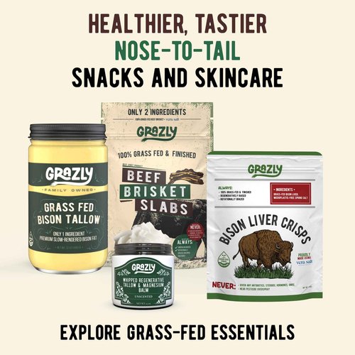 Grazly Whipped Beef Tallow for Skin w/Dead Sea Magnesium, Manuka Honey, Jojoba Oil & Vanilla - Grass Fed Beef Tallow Balm - Body & Face Moisturizer for Dry, Sensitive Skin - 2.5oz