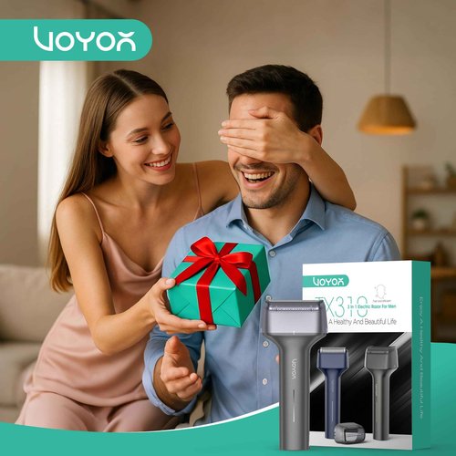 VOYOR Foil Shaver Electric Razor for Men 3 in 1 Shavers for Men with Double Foil Wet & Dry Face Shaver Lightweight Handheld Smooth Shave IPX6 Washable USB-C Rechargeable Travel Razor TX310 (Gray)