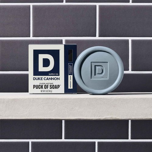 Duke Cannon Supply Co. Bar Soap Puck - Men's Rounded Bar Soap with Masculine Scents - Disc-Shaped Mens Soap - Hydrating & Deep Cleaning - All Skin Types - Midnight Swim, 4 Pack - 5 oz
