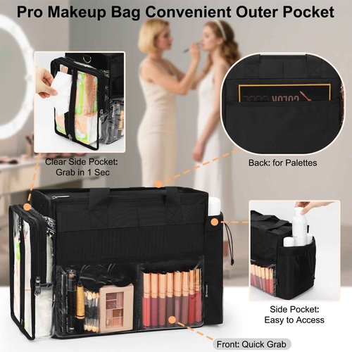 TANTO Travel Makeup Bag Extra Large Makeup Artist Set Bag Cosmetic Organizer Bag Nurse Tote Bags Hair Stylist Travelling Duffle Bag Pro Cosmetic Case with Adjustable Dividers for Makeup Beauty Lover