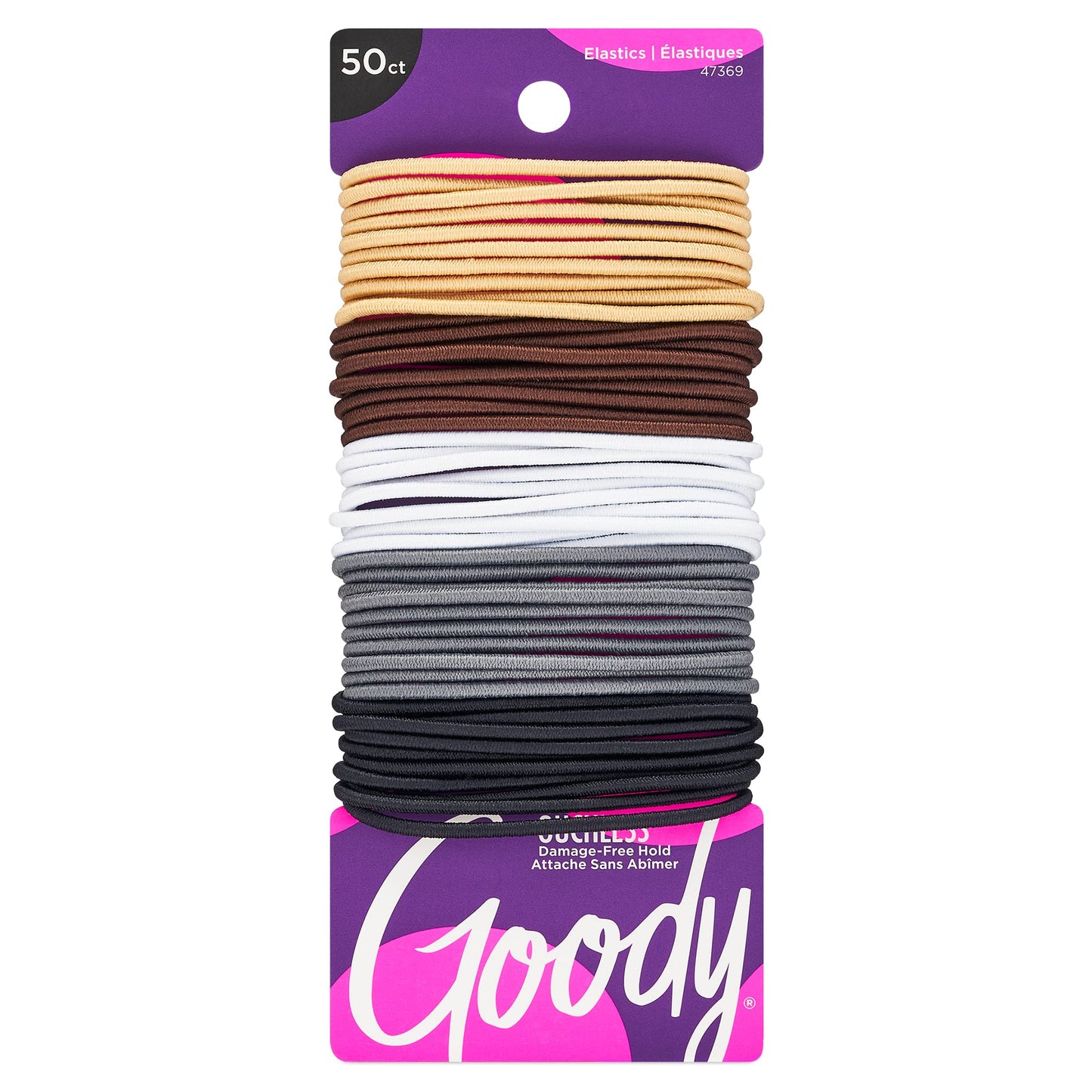 GOODY Ouchless Elastic Hair Ties - 50 Count Neutral Colors & 250 Count Clear Polybands