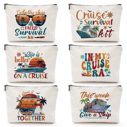 Sitsink Cruise Essential Gifts for Women - 6 Pcs Waterproof Cruise Gift Exchange Ideas Cosmetic Bag Pouch, Life Is Better Cruise Gifts Alaska Souvenir Must Haves