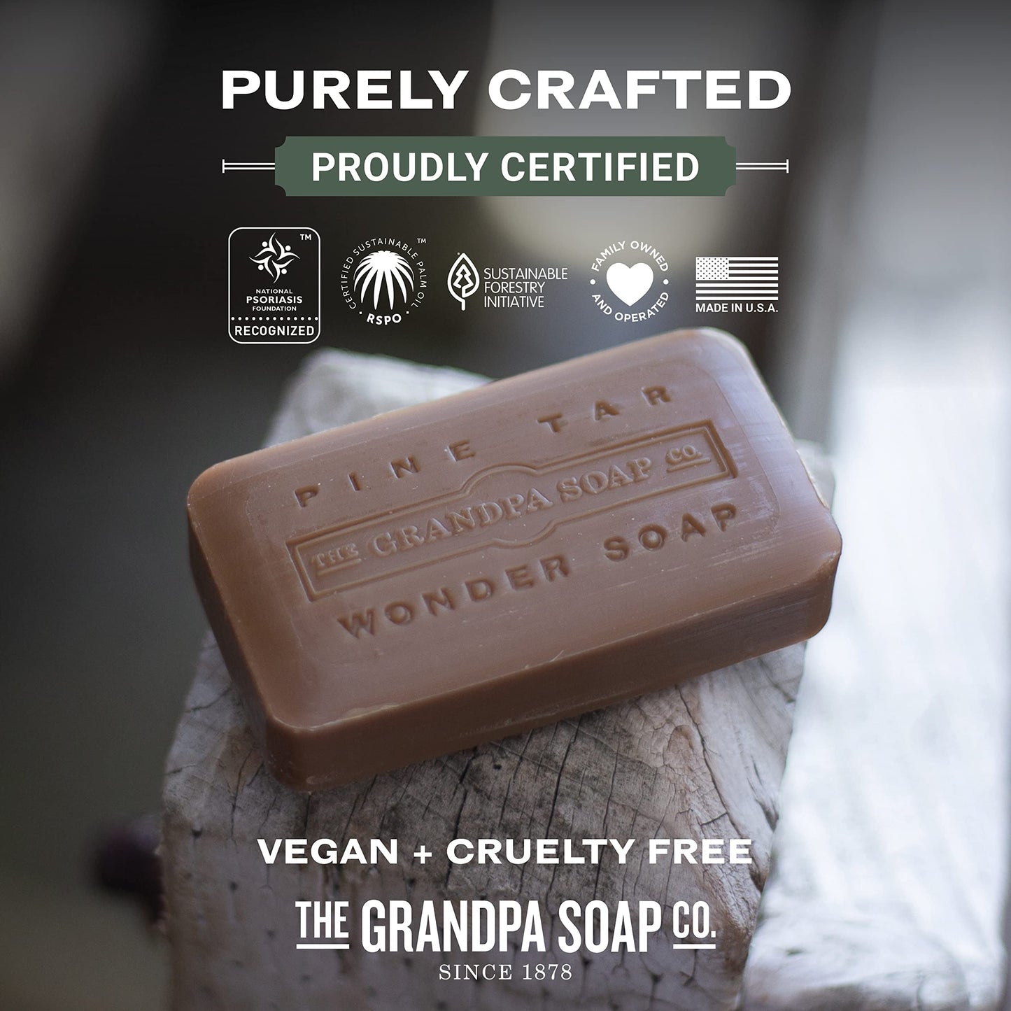 The Grandpa Soap Company Pine Tar Bar Soap for Men- Made With 100% Plant-Based Pine Tar Oil, 3 in 1 Cleanser Deodorizer and Moisturizer, Dermatologist Tested, Safe for Sensitive Skin, 3.25 Oz, 3 Pack