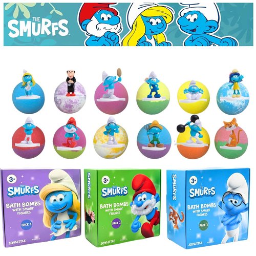The Smurfs Bath Bombs with Action Figures-Brainy, Handy Smurf, Blossom, and Azrael (Pack 3)