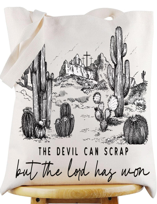 WZMPA Vintage Cowboy Music Cosmetic Bag Singer Lyric Gift The Devil Can Scrap But The Lord Has Won Makeup Zipper Pouch Bag Western Cowboy Merchandise (Lord Won Tote)