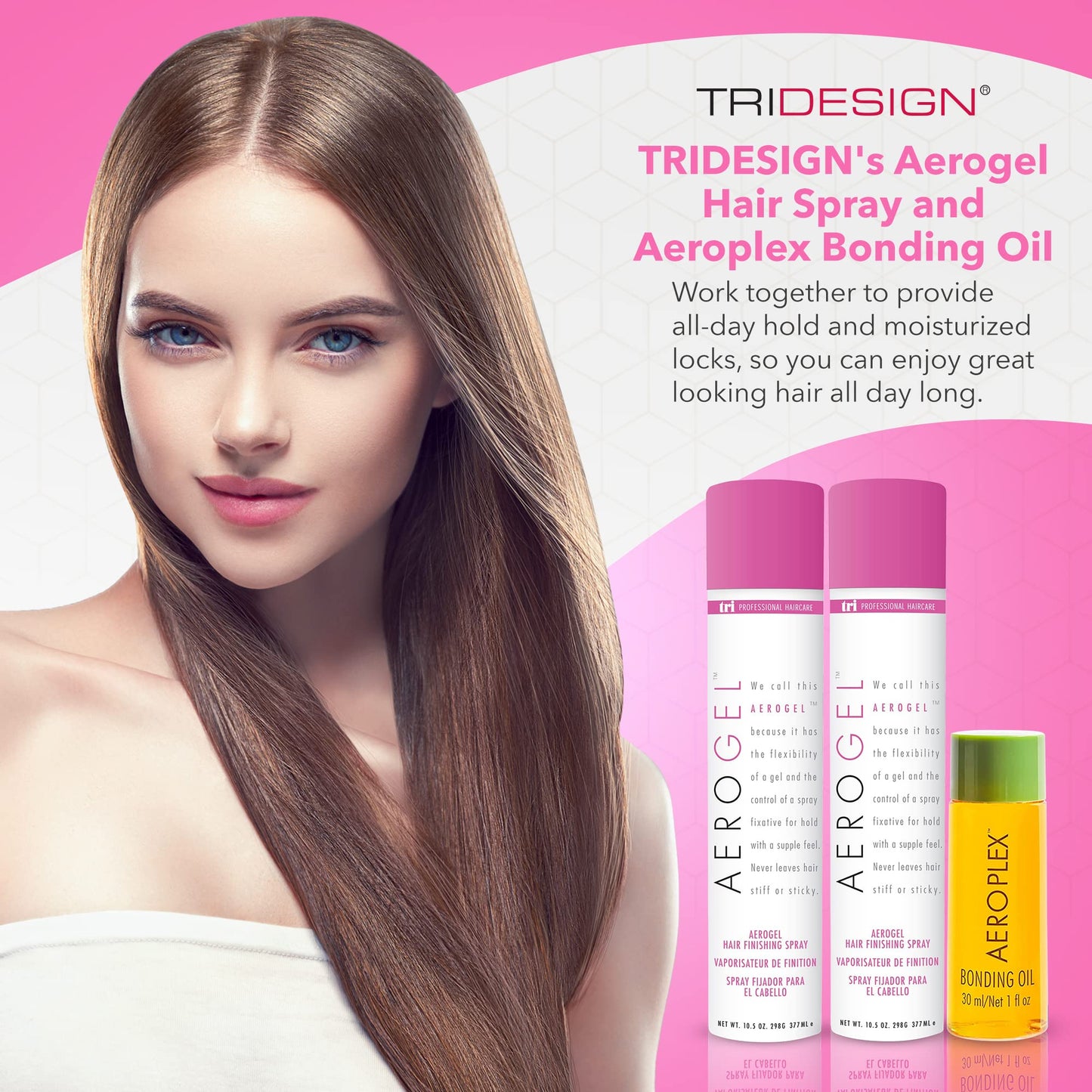 TRI Design Aeroplex Bonding Oil & Aerogel Hair Spray Bundle - Repair & Prevent Breakage for Dry, Damaged & Frizzy Hair, Finishing Spray - 1 Bonding Oil + 2 Hair Spray