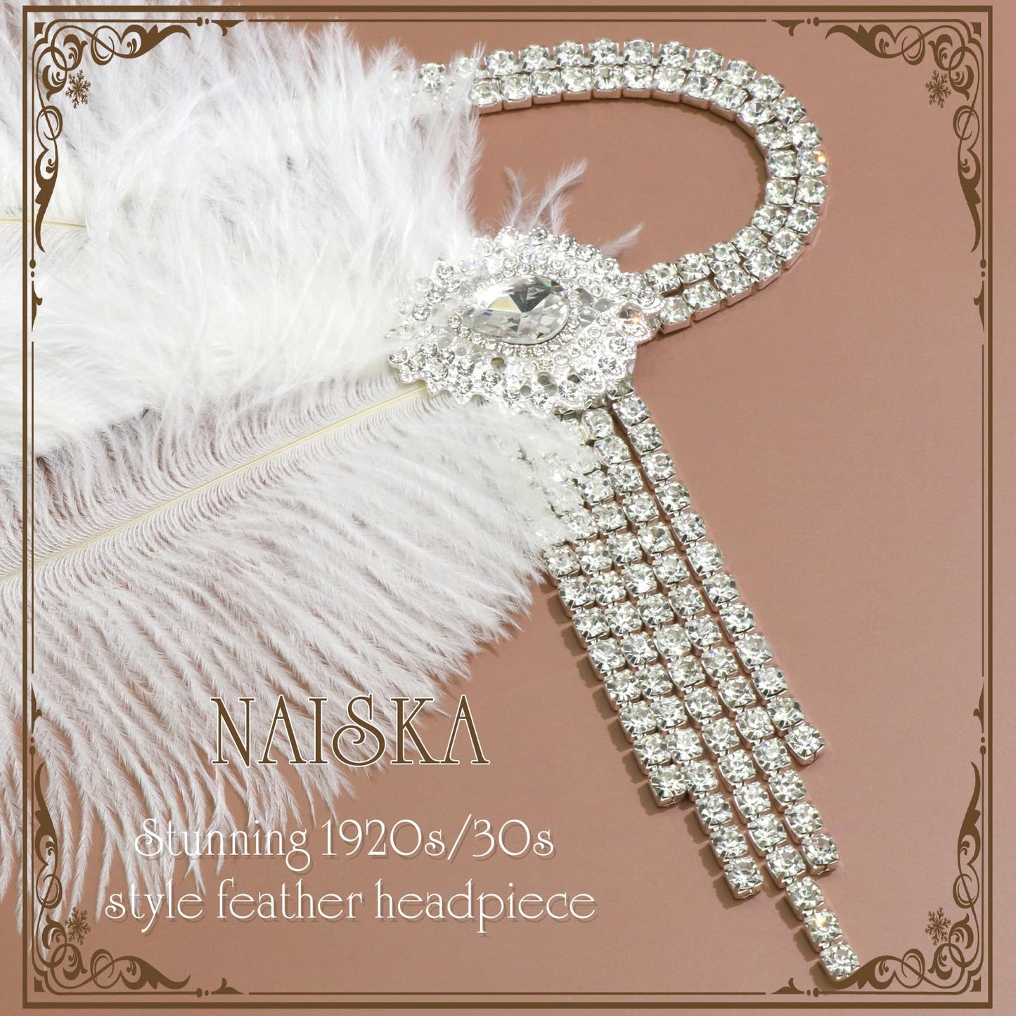 NAISKA 1920s Flapper Feather Headpiece Great Gatsby Rhinestone Tassel Headbands Vintage Roaring 20s Showgirl Gatsby Hair Accessories for Women and Girls