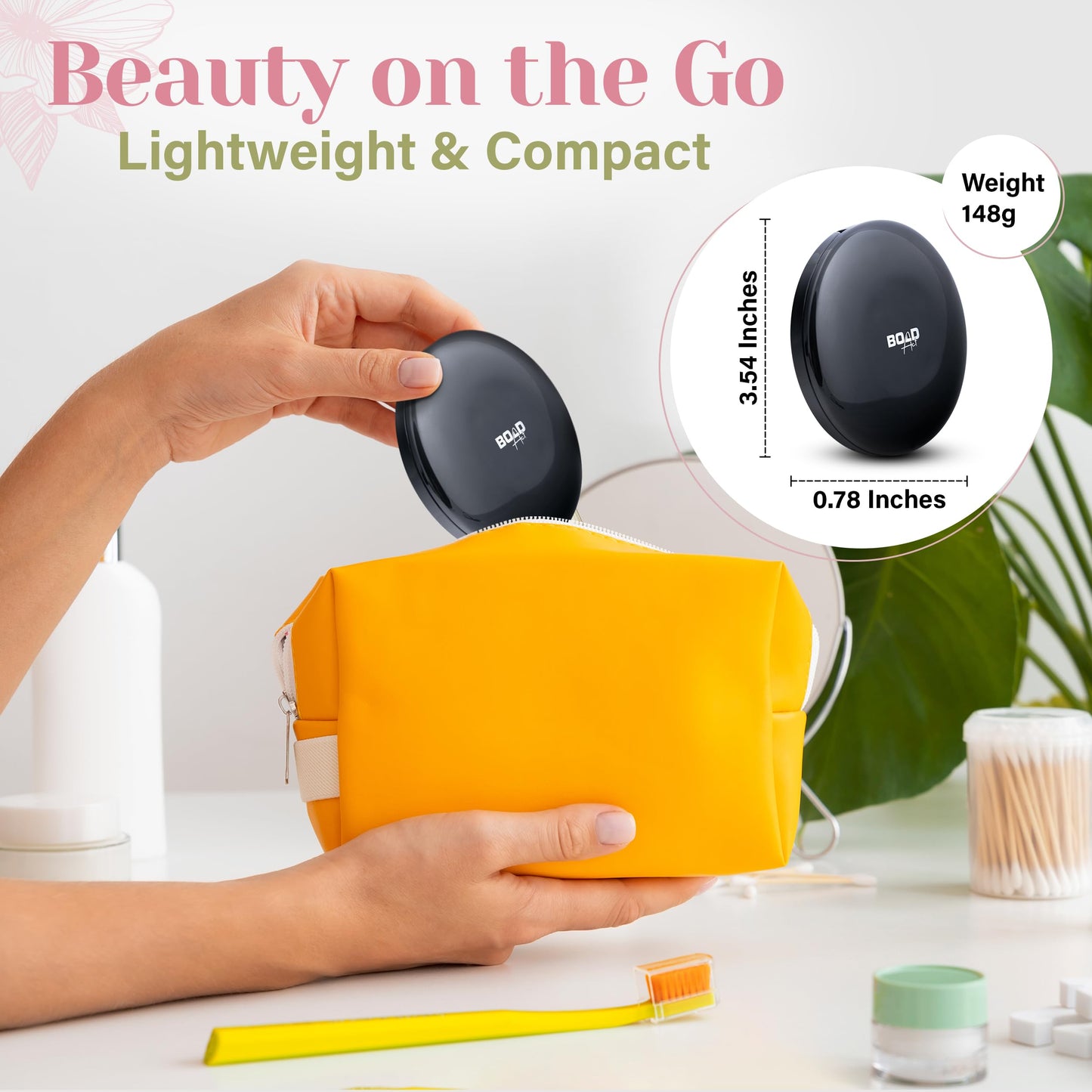 BoldAct Compact Mirror with Light 1X/3X Magnification LED Travel Makeup Mirror with Light and Power Bank Rechargeable, Dimmable Lighted Portable Makeup Mirror for Purse 2-Sided Folding Mirror, Black