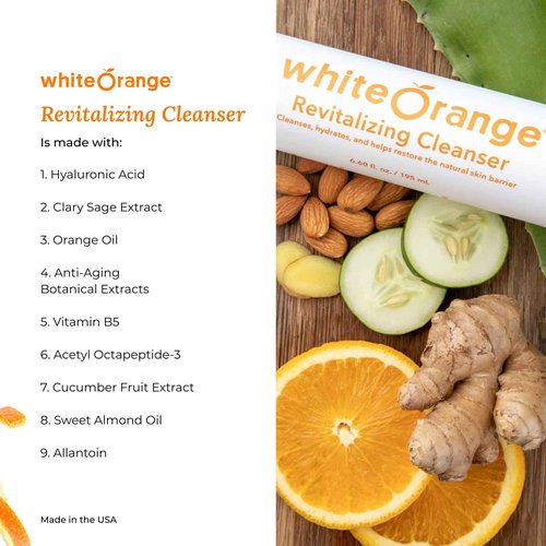 White Orange Revitalizing Cleanser, Ultra Hydrating Facial Cleanser with Hyaluronic Acid and 11 Botanicals including Orange Oil, Sulfate and Paraben-Free