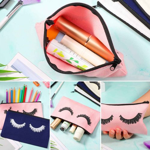 Weewooday 30 Pieces Eyelash Makeup Bags Canvas Makeup Bags Eyelash Cosmetic Bags Travel Make up Pouches with Zipper for Women, 5 Colors (7.1 x 4.3 Inch)
