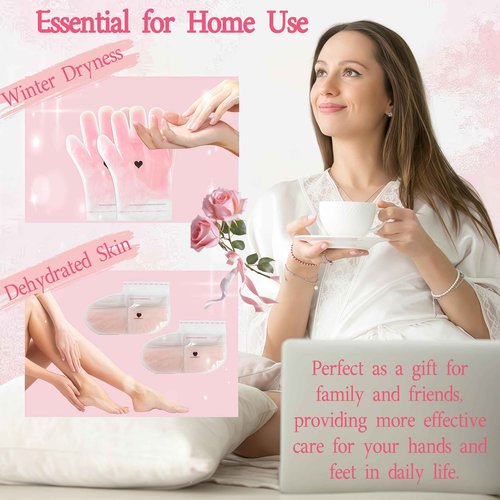 2 Pairs Paraffin Wax Gloves & Socks Set for Hands Feet - Autumn Winter Intensive Moisturizing Therapy, at-Home Spa Skin Healing & Softening Mask, Rose Scented, Dry Cracked Skin Care