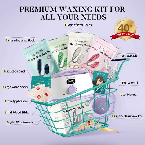 LANSLEYWAX Digital Waxing Kit for Women Men - Purple Waxing Machine with 39 Accessories - Hard Wax Kit for Arms Legs Brazilian Bikini Facial Sensitive Skin, Wax Warmer Hair Removal for Home/Salon Use