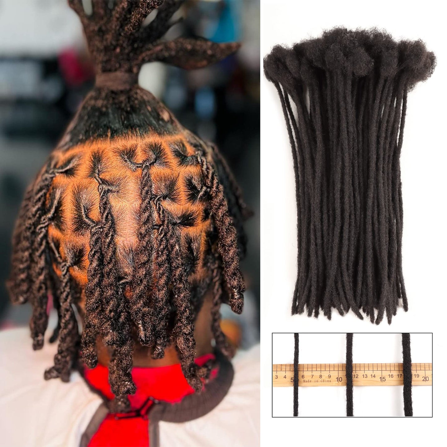 Orientfashion Human Hair Natural Color Handmade Crochet Afro Hair Soft Dreadlocks Extensions 0.6cm Thickness (8inch-0.6cm（Pack of 20Locs）)