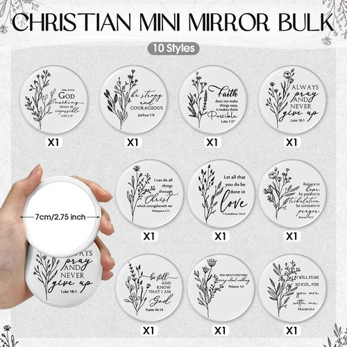 Kacctyen 20 Pcs Christian Gift for Women Bulk 10 Inspirational Religious Canvas Makeup Bag 10 Mini Christian Compact Mirrors Religious Gifts for Pastor Church Christmas Thanksgiving Gifts(Aesthetic)