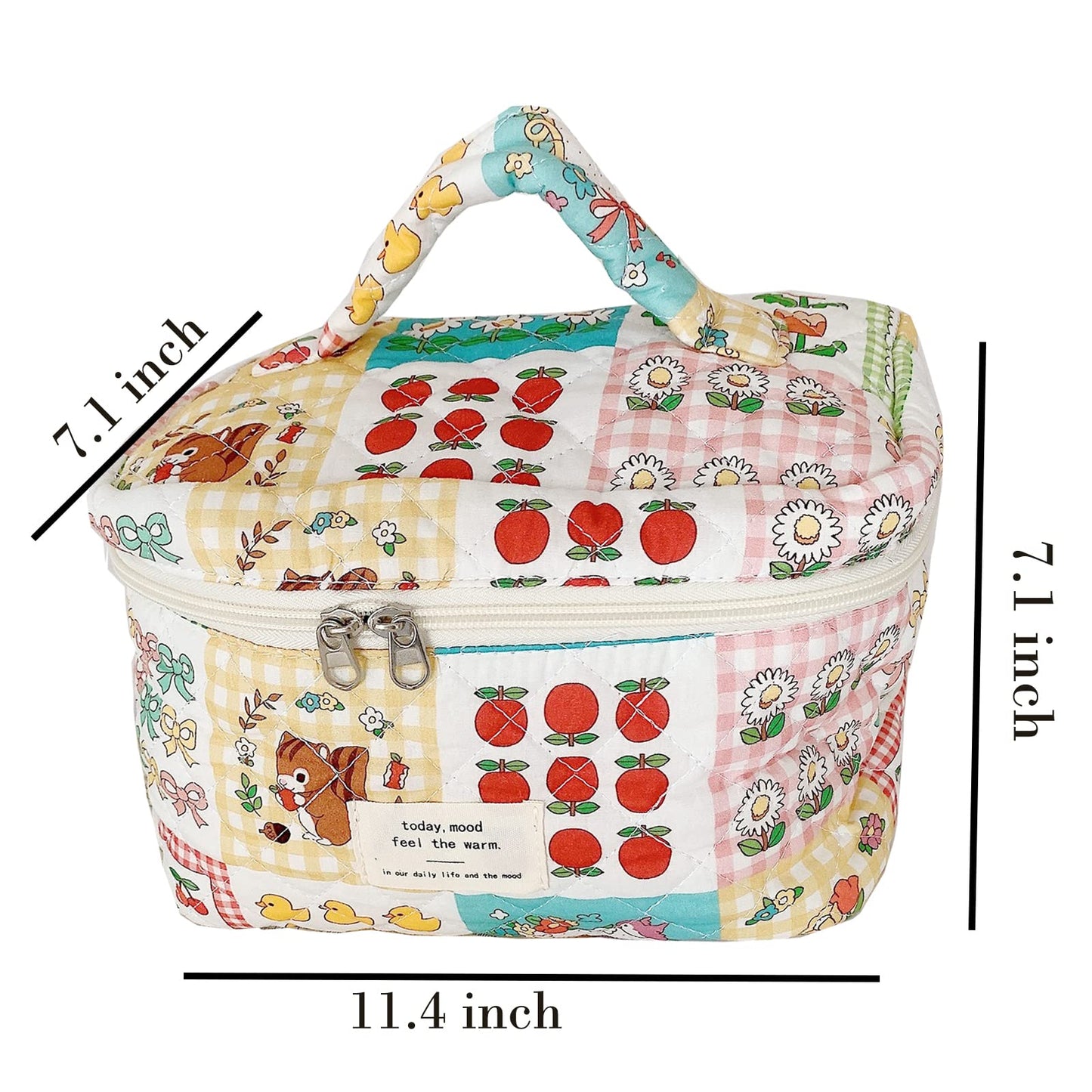 TWOYOMN Big Makeup Bag Cute Cosmetic Bag Cotton Makeup Quilted Pouch Floral Travel Toiletry Bags for Women Girls Preppy Stuff