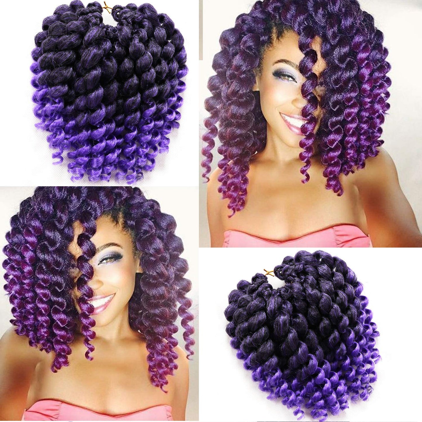 8 Inch Jamaican Bounce Crochet Hair 22 Strands Jumpy Wand Curl Crochet Hair 4 Packs Curly Crochet Hair for Black Women (8 Inch 4 Packs, T1B-Purple)