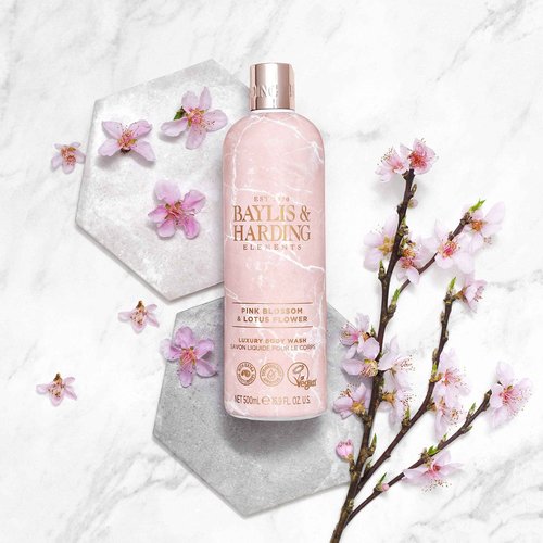 Baylis & Harding Liquid Body Wash Soap, Elements, Pink Blossom & Lotus Flower, 16.9oz/500ml (4-Pack)