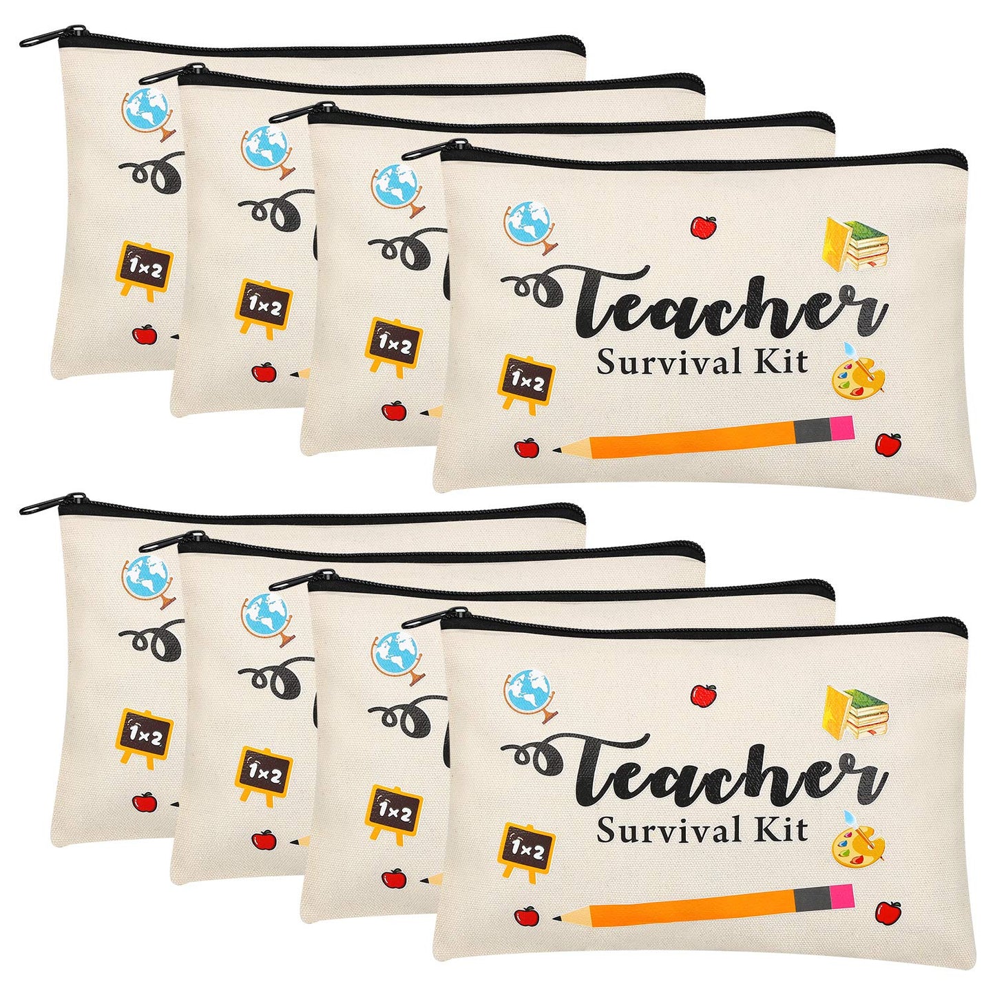 Kolewo4ever 8 Pieces Teacher Appreciation Gifts in Bulk Teacher Gift for Women Teacher Makeup Pouch Cosmetic Bag for Teacher Gifts