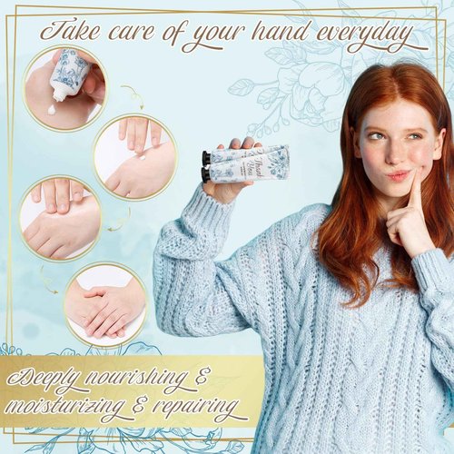 Dansib 48 Sets Christmas Baby Shower Hand Cream Gift Winter Party Favors for Guests Gift Bulk Mini Travel Size Hand Lotion Set for Guests(Blue Flower)