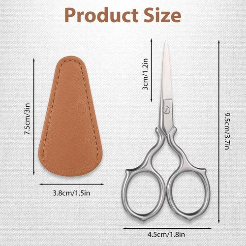 3.9” Stainless Steel Beauty Scissor, Multi-Purpose Eyebrow Scissors, Small Scissors Beauty for Women Men, Precision Grooming Mini Eyebrow Scissor for Hair, Eyebrows, Beards, Nose with PU Sheath