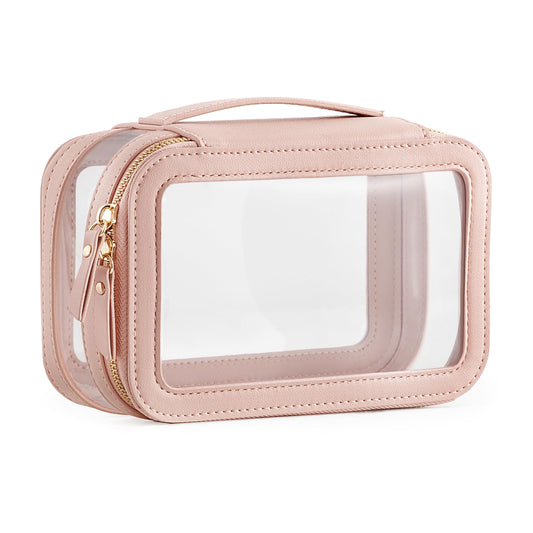 Vorey Large Clear Makeup Bag for Women, Portable Travel Makeup Bag Organizer Waterproof Toiletry Bag Cute Makeup Bags Cosmetic Bag Makeup Pouch, Pink