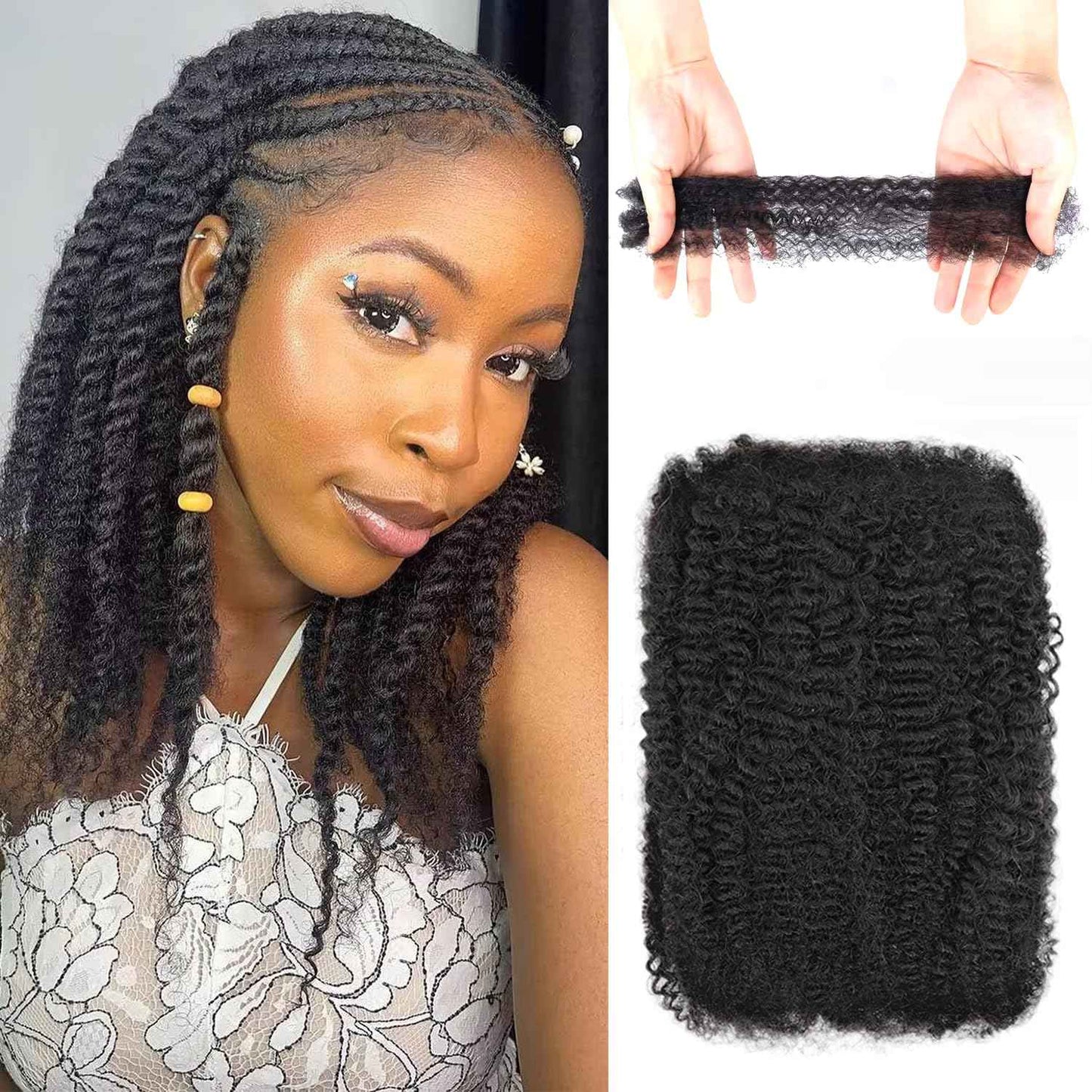 Afro Kinkys Bulk 100% Human Hair For Dreadlock Extensions Afro Kinky Curly Human Braiding Hair For Repair Crochet Dreads Loc Twist Braids (#1B, 18Inch-50Gram)