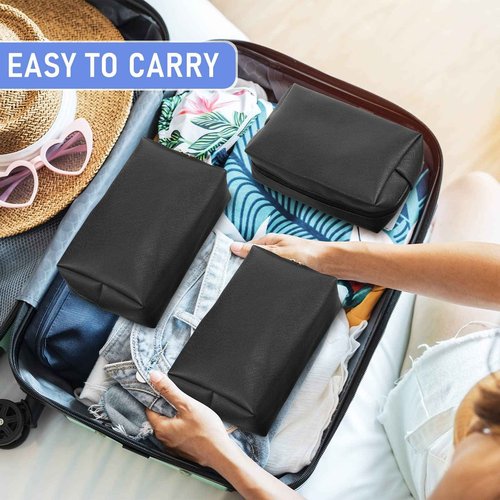 Gerrii 6 Pcs Preppy Patch Makeup Bag PU Leather Cosmetic Bag Waterproof Neat Travel Toiletry Pouch Portable Makeup Bag for Women Friends Cosmetic Organizer Travel Toiletry Pencil Case (Black)