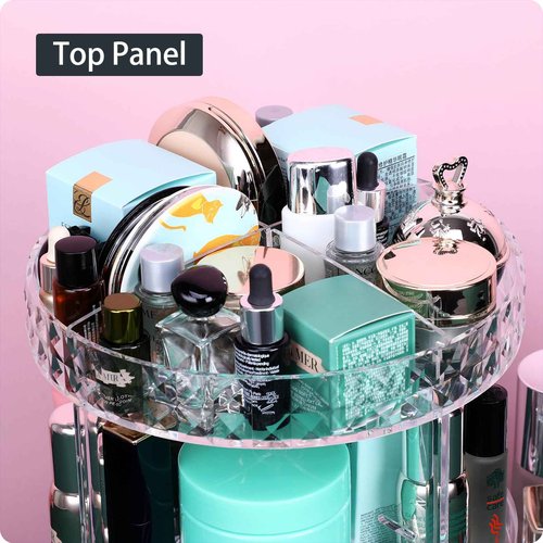 MOSIKER 360 Rotating Skincare Organizer,Large Clear Acrylic Tiered Adjustable Perfume Tray Cosmetic Holder for Bathroom
