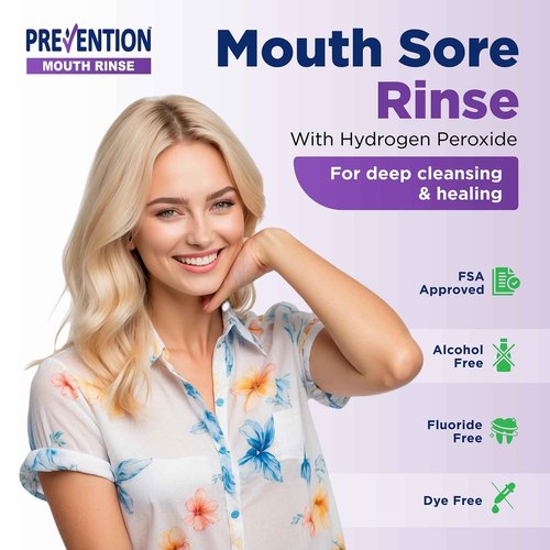 Prevention Mouth Sore Mouth Rinse, Canker Sore Treatment, Oral Pain Relief Mouthwash for Ulcers and Sores, Braces, with Hydrogen Peroxide, Alcohol-Free, Fluoride Free, 16 oz, Soothing Mint, 2 Pack