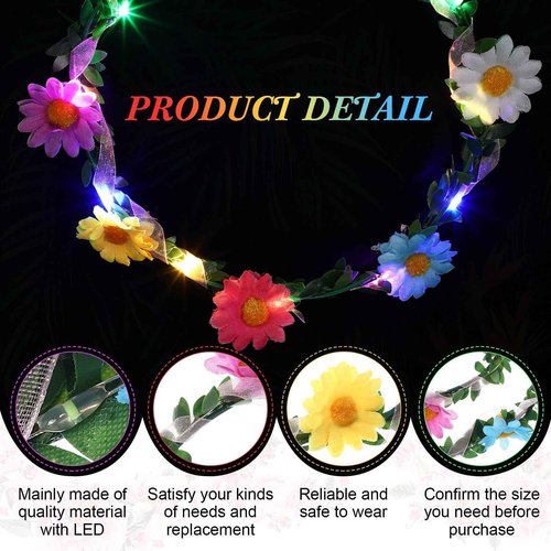 Syhood 40 Pcs LED Flower Headband, Light up Flower Crown Garland Headdress Floral Headpiece for Women Hair Accessories Bridal Shower Holiday Birthday Wedding Party(Sunflower Style)