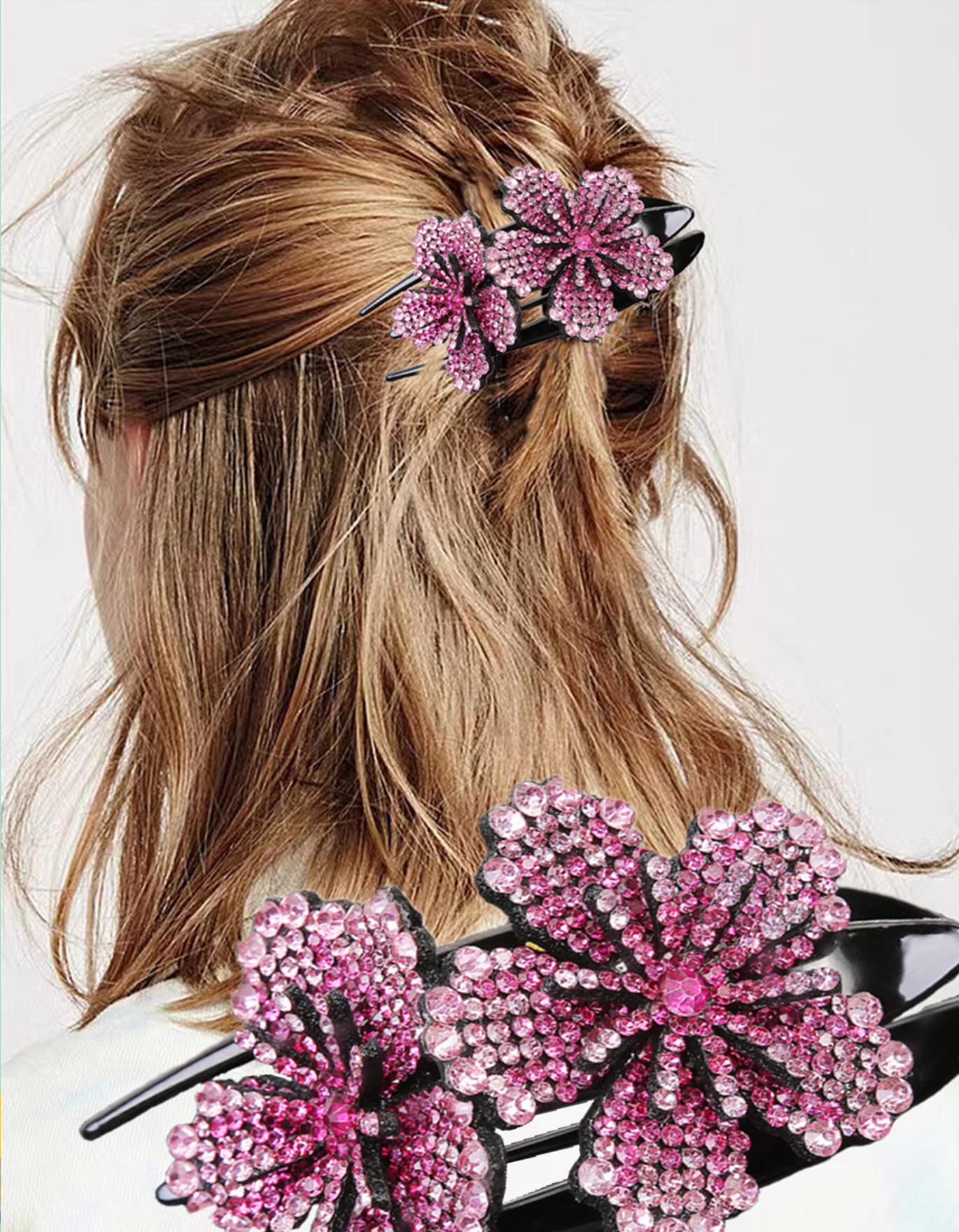 5 Pcs Double Flower Rhinestone Hair Clips fancy decorative hair clip hair accessories for women crystal hair barrettes hair decorations women thick hair(Chinese style)