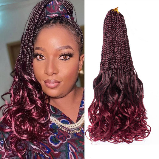 RuiYok 9 Packs 14 Inch French Curl Crochet Braids Ombre Burgundy Bohemian Goddess Box Braids Red Pre Looped Synthetic Curly Crochet Hair for Women