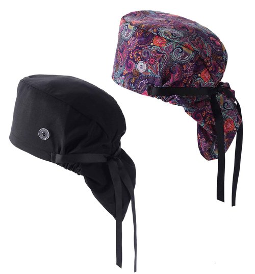 Brook + Bay Scrub Caps Women Ponytail - 2 Pack Surgical Caps for Women Long Hair - Nurse Cap - Scrub Hats for Nurses - Bouffant Scrub Cap
