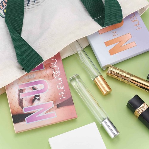 qiwuhai 4 Pcs 10ml/3oz Fine Mist Glass Atomizer Bottles, Mini Refillable Spray Bottles, Small Empty Spray Bottles, Portable Sample Containers Sample Vials for Travel Essential Oil (Gold)