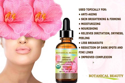 Botanical Beauty Japanese ORGANIC CAMELLIA Seed Oil. 100% Pure Natural Undiluted Refined Cold Pressed Carrier Oil to revitalize and rejuvenate the hair, skin and nails. 4 Fl. oz 120 ml