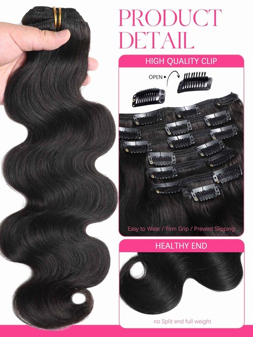 Lacer Body Wave Clip in Hair Extensions, 7 Pcs 120g Wavy Clip in Extensions for Women Grade Brazilian Virgin Human Hair Natural Black 18 Inch