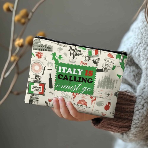 Italy Travel Gifts Bag, Italy is Calling I Must Go, Retro Stamp Italy Organizer Bag. 10x7 Inches