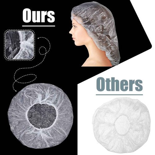 SATINIOR 50 Pcs Disposable Shower Caps Plastic Clear Large Lengthen Elastic Waterproof Bath Caps for Women Portable Travel Hotel Hair Salon Essentials Accessories Individually Wrapped (Pack of 2)
