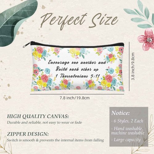 Sabary 12 Pcs Christmas Makeup Bags Gifts for Women Bulk Christian Bible Verse Cosmetic Bags Pencil Pouch Inspirational Flower Cosmetic Pouch Religious Church Gifts for Mom Sister(7.8 x 3.8 Inch)