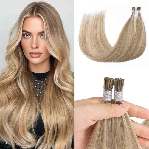 Itip Human Hair Extensions 14inch Thick Straight Invisible Itip Extensions Highlighted Blonde Cold Fushion 45g I Tip Hair Extensions Human Hair