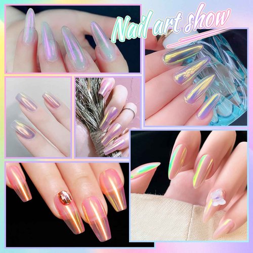 Laza Unicorn Chrome Nail Powder Glazed Donut Nails Metallic Mirror Effect Pigment Shimmer Pearl Powder Iridescent Nail Glitter Fairy Dust for Nail Art Supplies Gel Polish Manicure – Moonlight Unicorn