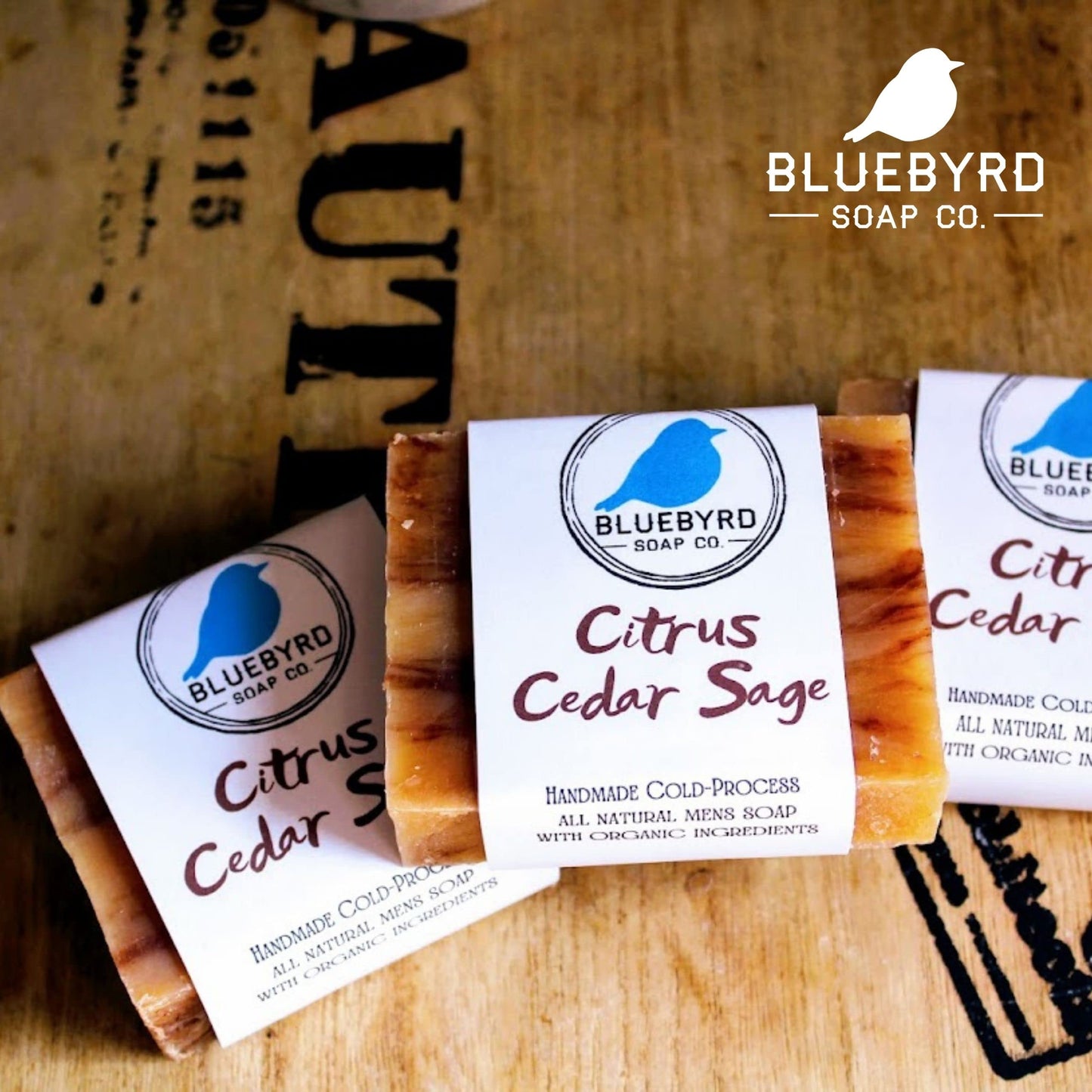 Bluebyrd Soap Co. Citrus Cedar Sage Mens Soap Bar | Natural Organic Mens Bar Soap -USA Handmade Cedar Citrus Manly Scented Bar Soap | Vegan, Free of Chemicals (CEDAR)