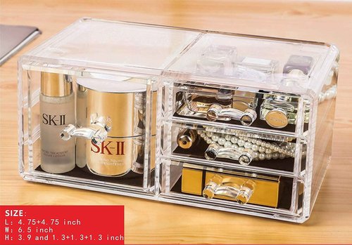 Clear Acrylic Makeup Organizer for Vanity,Countertop,Stackable 7 Drawers Bathroom Skincare Organizer with Brush Holder,Large Skin Care Organizer for Jewelry,Beauty Product Lipsticks,Nail Polishes